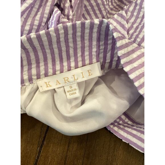 Karlie Seersucker Ruffle shift girlie long sleeve mini Dress purple Lilac S - Picture 5 of 11